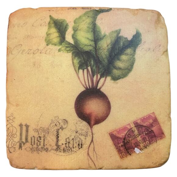 Vintage Retro Veggies Stone Cork Coasters 4 x 4" Boxed Set of 4 NEW - Picture 4 of 10